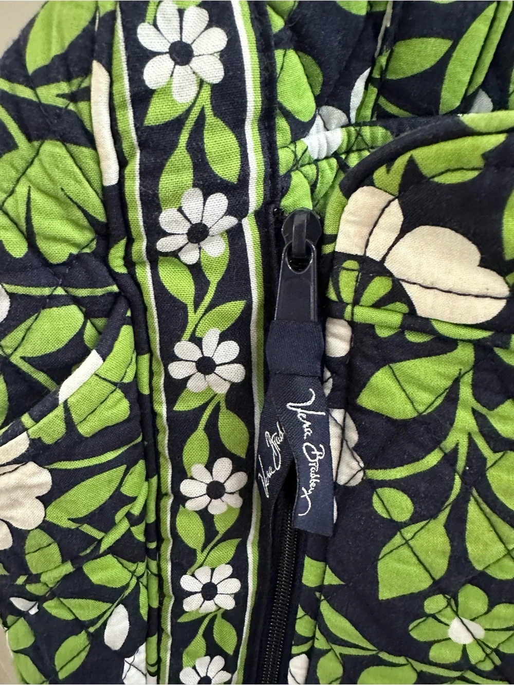 Vera Bradley”Lucky You” Navy, Green & White Quilted Floral Shoulder Diaper Tote